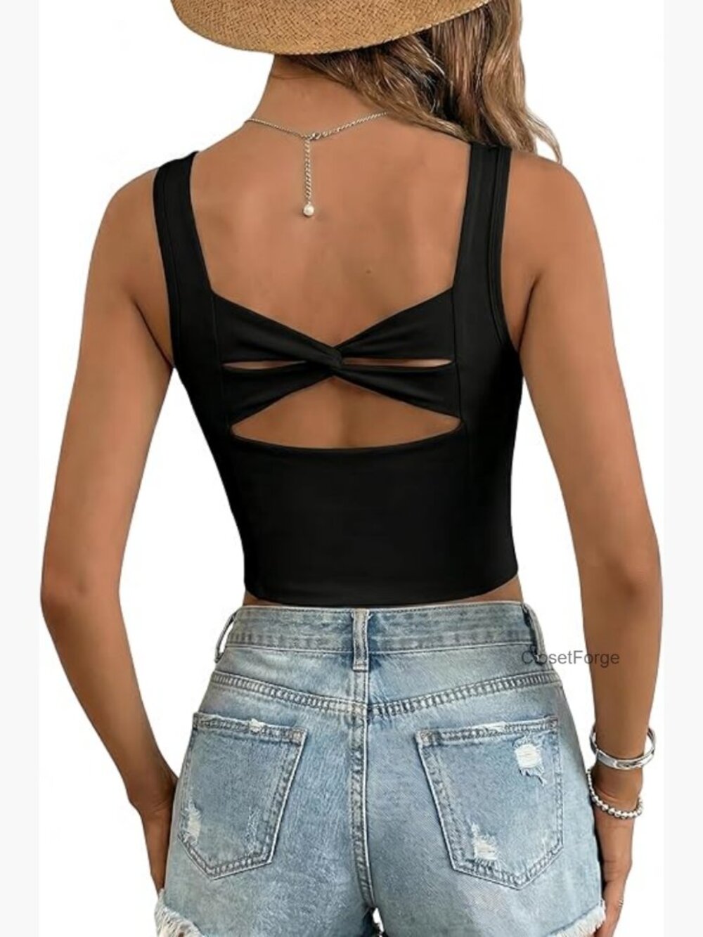 Cross Backless Fitted Tank Top with Built In Bra Sleeveless